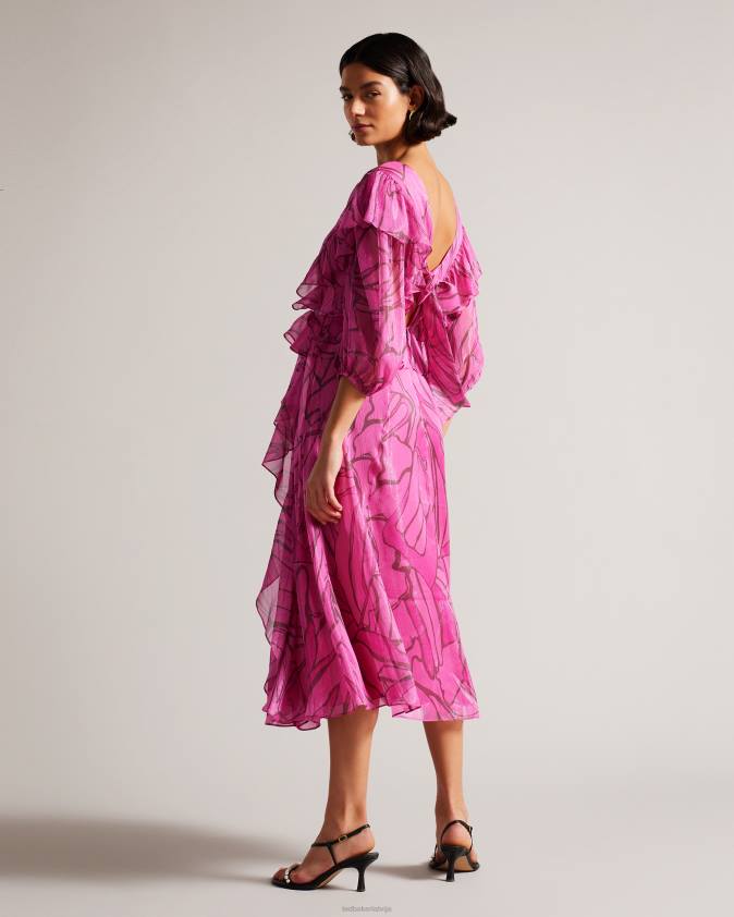 apģērbs Ted Baker victoir volānveida abstract print pinafore kleita spilgti rozā sievietes 26TV62