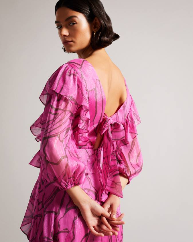 apģērbs Ted Baker victoir volānveida abstract print pinafore kleita spilgti rozā sievietes 26TV62