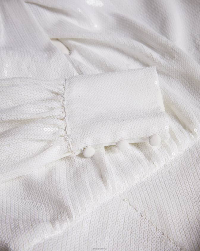 apģērbs Ted Baker ar maijsrozi drapētiem fliteriem izrotāta maksi kleita balts sievietes 26TV137