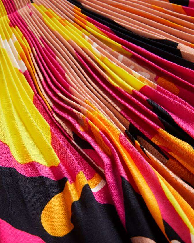 apģērbs Ted Baker ikella abstract print kroku halter maxi kleita spilgti rozā sievietes 26TV350