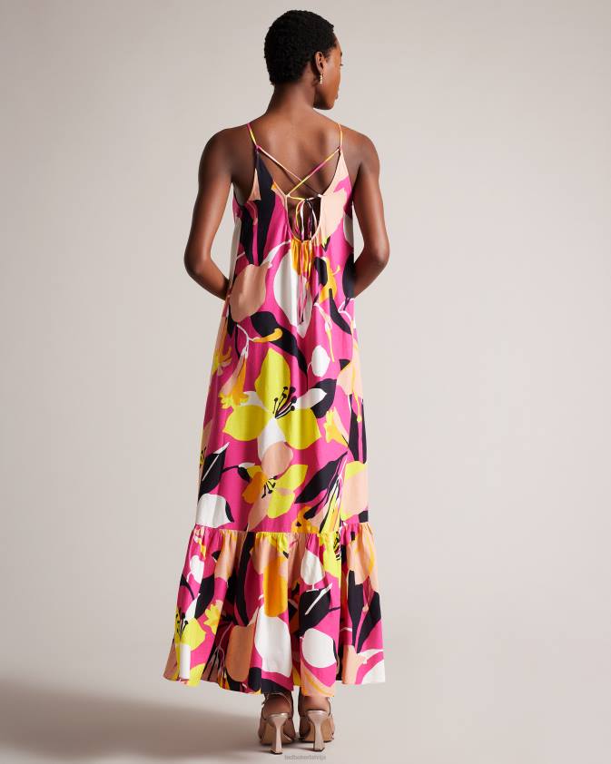 apģērbs Ted Baker ikella abstract print kroku halter maxi kleita spilgti rozā sievietes 26TV350