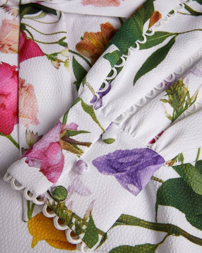 apģērbs Ted Baker marggoh blouson piedurknēm puķaina maxi kleita balts sievietes 26TV211