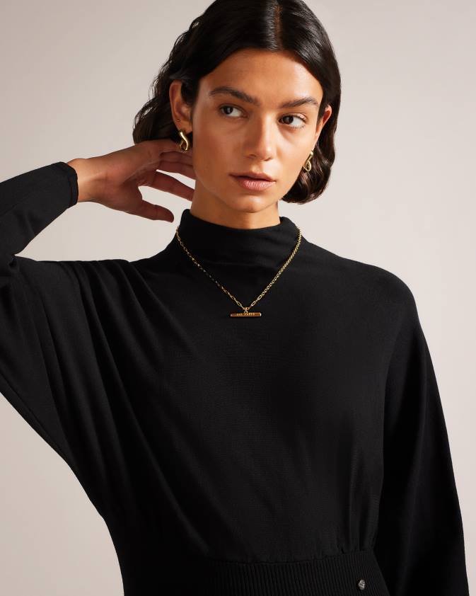 apģērbs Ted Baker Alice Cocoon midi kleita melns sievietes 26TV283