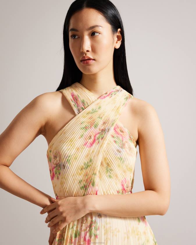 apģērbs Ted Baker amerah krusta priekšā kroku midi kleita iedegums sievietes 26TV25