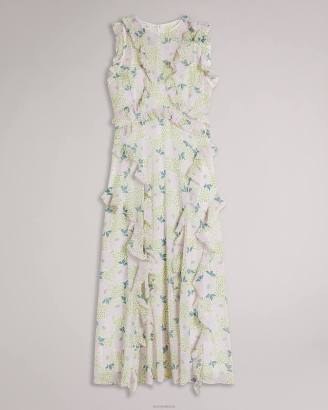 apģērbs Ted Baker calinia bezpiedurkņu ūdenskrituma volānu midi kleita ceriņi sievietes 26TV30