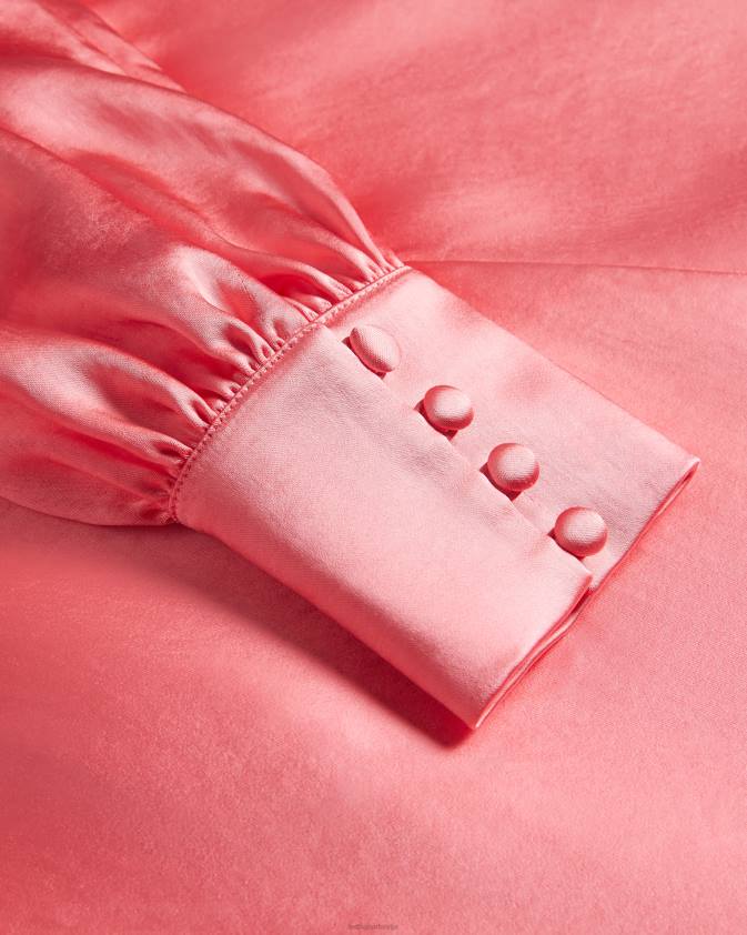 apģērbs Ted Baker daniia satin midi kleita ar blūza piedurknēm koraļļi sievietes 26TV1