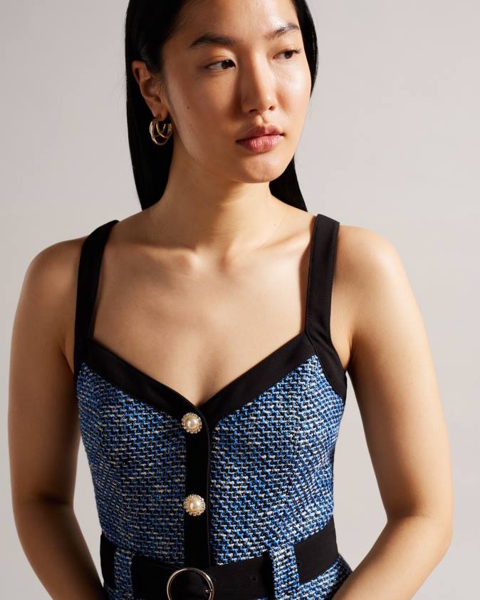 apģērbs Ted Baker diniiad pieguļoša boucle midi kleita tumša flote sievietes 26TV130