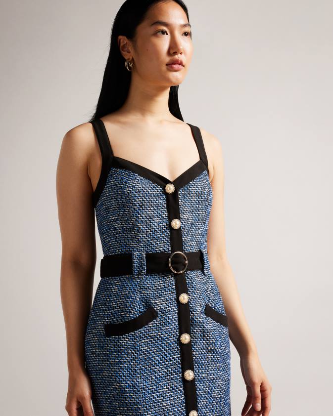 apģērbs Ted Baker diniiad pieguļoša boucle midi kleita tumša flote sievietes 26TV130