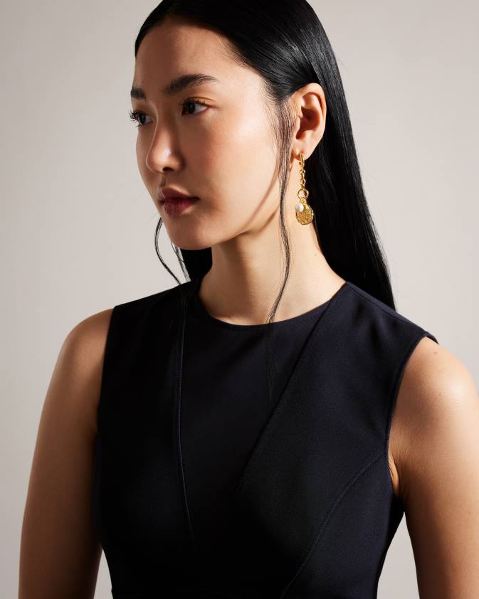 apģērbs Ted Baker elissii midi bodycon kleita ar caurspīdīgu v veida izgriezumu tumša flote sievietes 26TV371