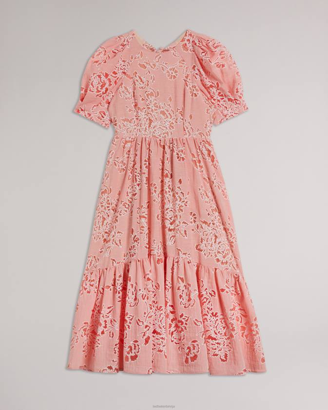 apģērbs Ted Baker esthher daudzpakāpju midi kleita ar puff piedurknēm koraļļi sievietes 26TV201