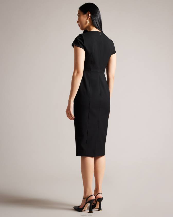 apģērbs Ted Baker josiaad kvadrātveida kakla militārā midi kleita melns sievietes 26TV162