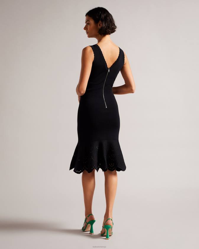 apģērbs Ted Baker juliann broderie stitch midi trikotāžas kleita melns sievietes 26TV323