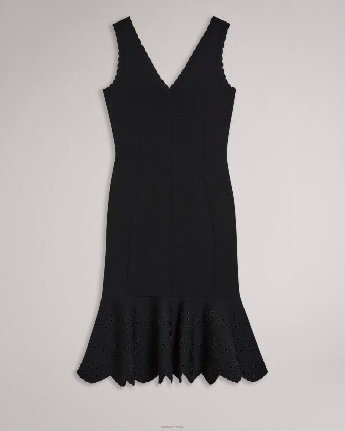 apģērbs Ted Baker juliann broderie stitch midi trikotāžas kleita melns sievietes 26TV323