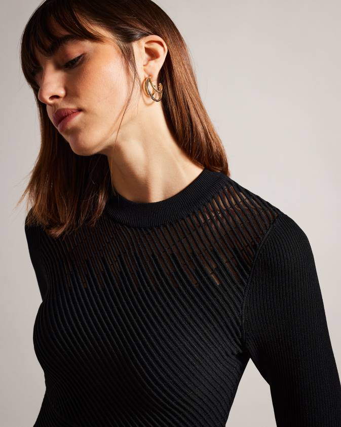 apģērbs Ted Baker latīnijas teksturētas a-line midi kleita melns sievietes 26TV246