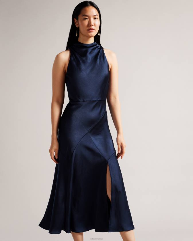 apģērbs Ted Baker lilymay cowl kakla slīpuma griezuma midi kleita tumši zils sievietes 26TV15
