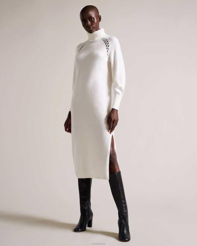 apģērbs Ted Baker malorri knit midi kleita ar dūrienu ieliktni balts sievietes 26TV96