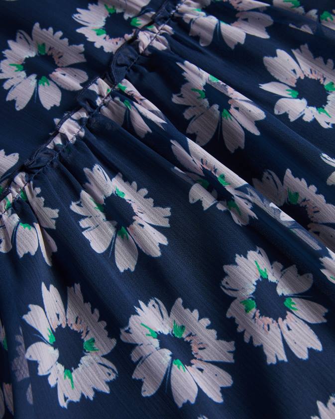 apģērbs Ted Baker marllee ziedu apdruka daudzpakāpju midi kleita tumša flote sievietes 26TV151