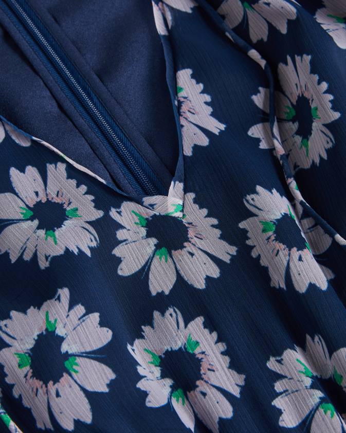 apģērbs Ted Baker marllee ziedu apdruka daudzpakāpju midi kleita tumša flote sievietes 26TV151