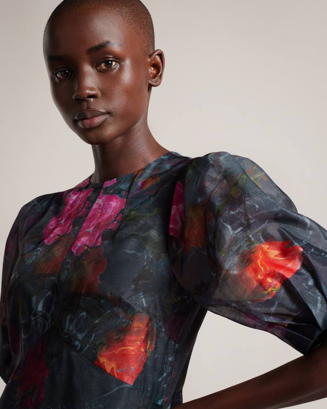 apģērbs Ted Baker mekayla empire līnijas midi kleita ar uzpūstām piedurknēm melns sievietes 26TV64