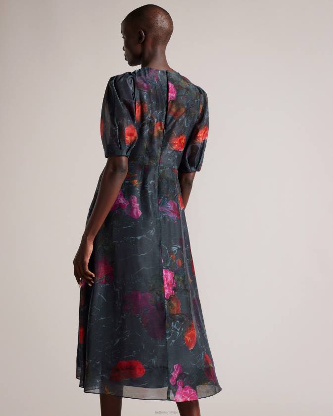 apģērbs Ted Baker mekayla empire līnijas midi kleita ar uzpūstām piedurknēm melns sievietes 26TV64