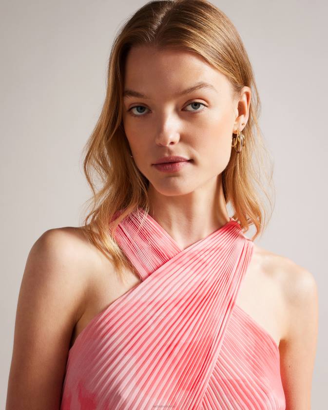 apģērbs Ted Baker mirelia krusta priekšā kroku midi kleita koraļļi sievietes 26TV19