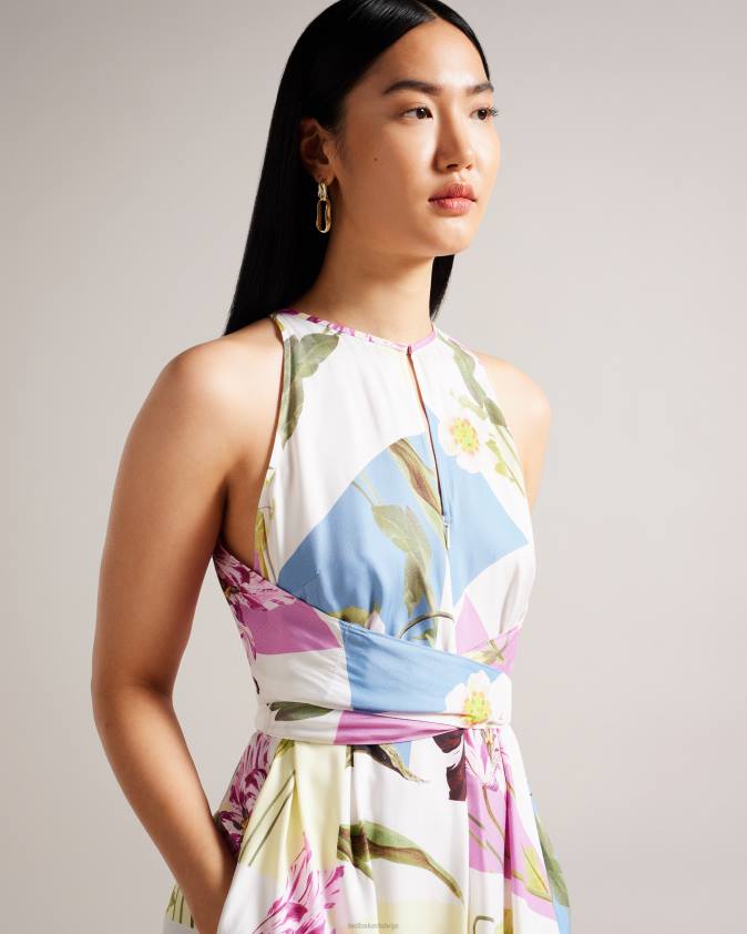 apģērbs Ted Baker saanvii puķaina apkakle midi kleita balts sievietes 26TV183
