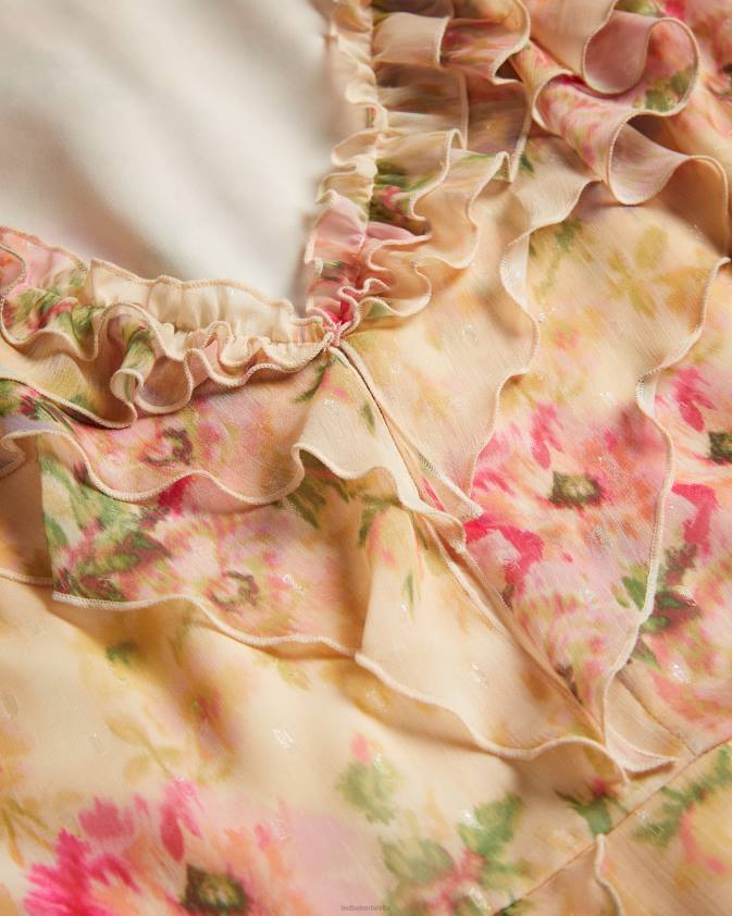 apģērbs Ted Baker ammiah frilled floral v kakla mini kleita iedegums sievietes 26TV22