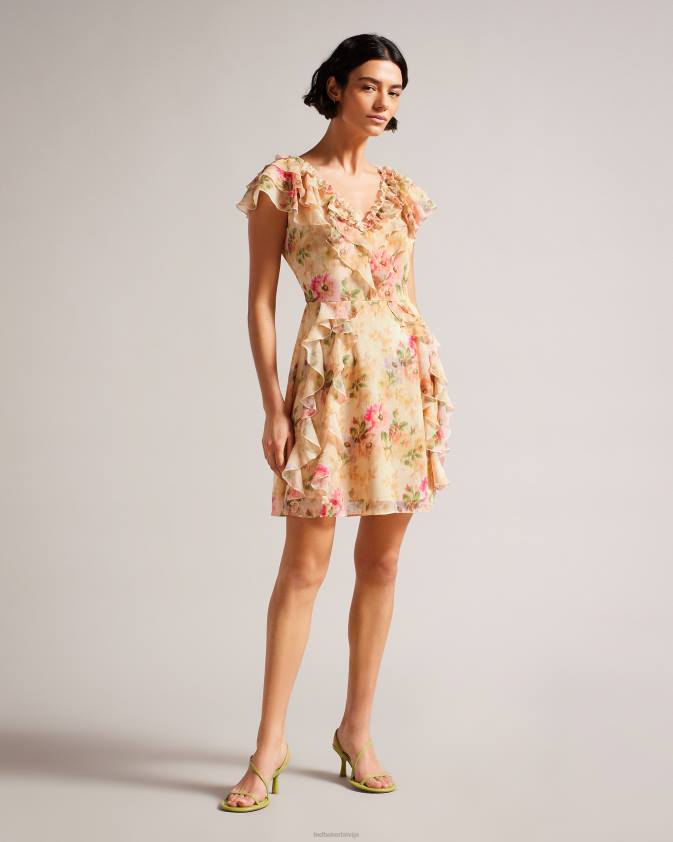 apģērbs Ted Baker ammiah frilled floral v kakla mini kleita iedegums sievietes 26TV22
