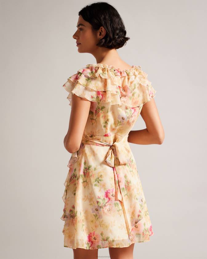 apģērbs Ted Baker ammiah frilled floral v kakla mini kleita iedegums sievietes 26TV22