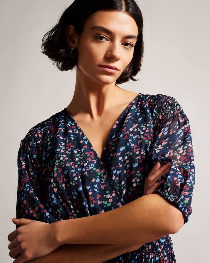 apģērbs Ted Baker casadee smock panel wrap mini kleita tumša flote sievietes 26TV261