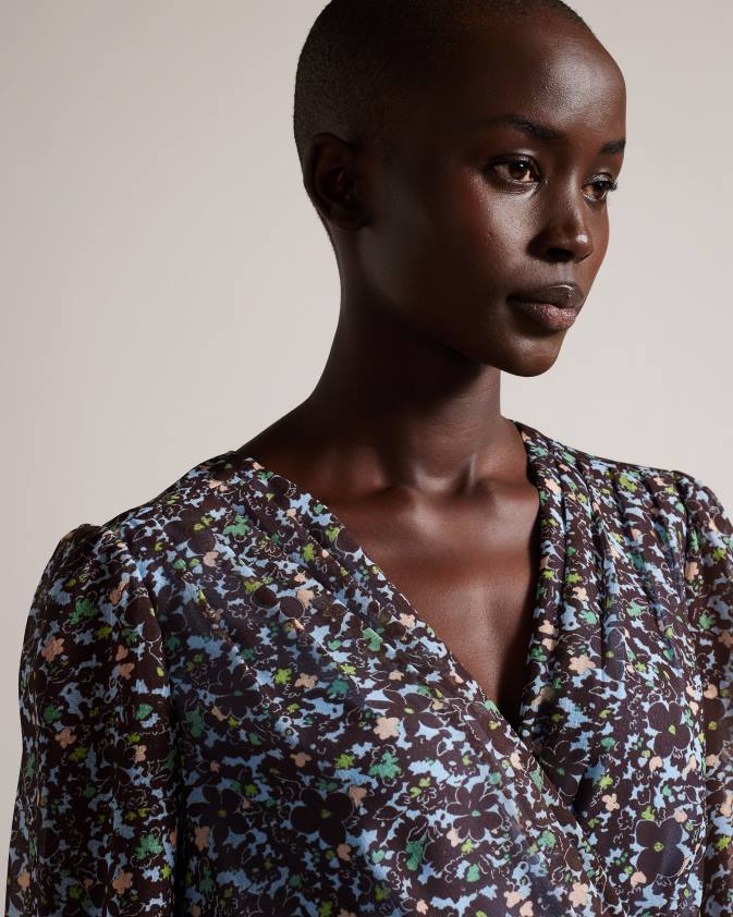 apģērbs Ted Baker cherela apdrukāta mini kleita ar garām piedurknēm gaiši zils sievietes 26TV80