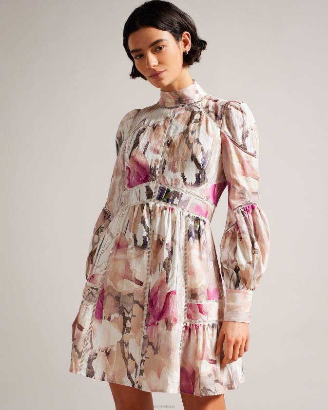 apģērbs Ted Baker fleurz lina mini kleita gaišs pliks sievietes 26TV231