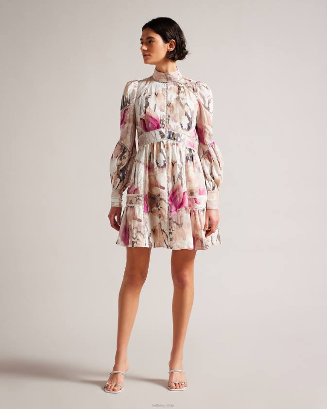 apģērbs Ted Baker fleurz lina mini kleita gaišs pliks sievietes 26TV231