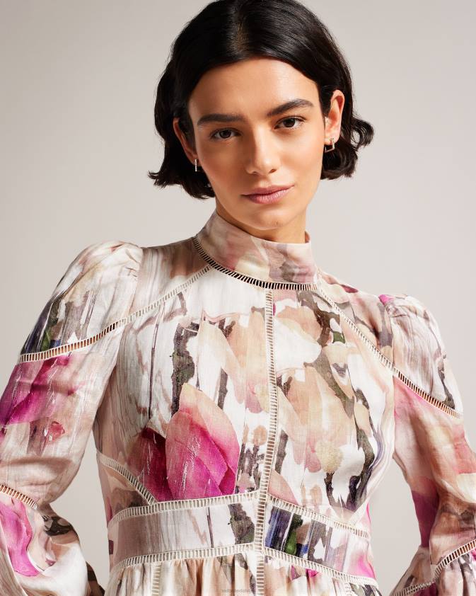 apģērbs Ted Baker fleurz lina mini kleita gaišs pliks sievietes 26TV231