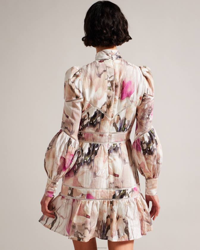 apģērbs Ted Baker fleurz lina mini kleita gaišs pliks sievietes 26TV231