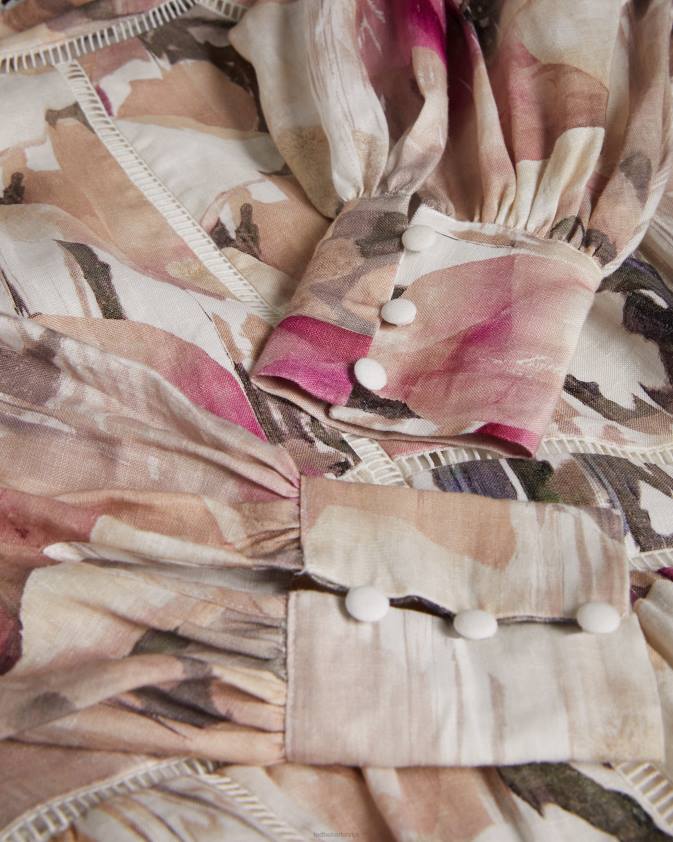 apģērbs Ted Baker fleurz lina mini kleita gaišs pliks sievietes 26TV231