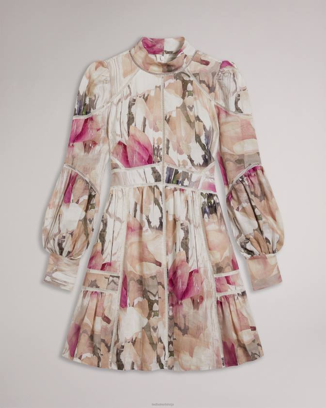apģērbs Ted Baker fleurz lina mini kleita gaišs pliks sievietes 26TV231