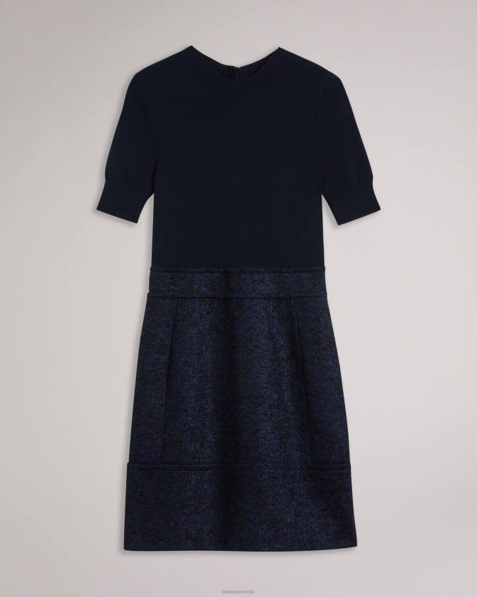 apģērbs Ted Baker skyie pieguloša trikotāžas minikleita ar ņieburu tumši zils sievietes 26TV81