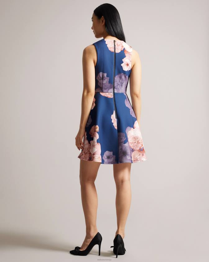 apģērbs Ted Baker emleey slidotāju kleita ar apdruku ar v veida kakla izgriezumu tumši zils sievietes 26TV69