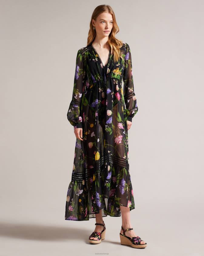 kurpes Ted Baker cardima ziedu mīksto mezglu ķīļi melns sievietes 26TV858