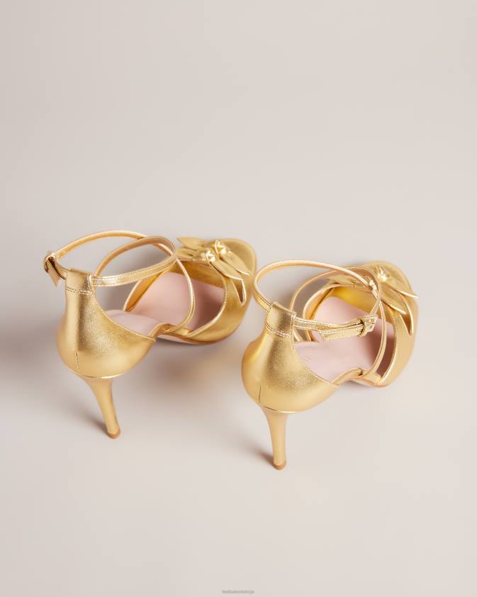 kurpes Ted Baker bicci ādas loku papēžu sandales zelts sievietes 26TV914