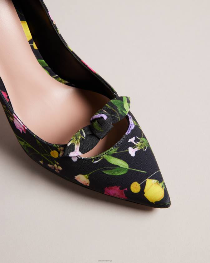 kurpes Ted Baker telini floral print bantīti tiesa papēži melns sievietes 26TV890