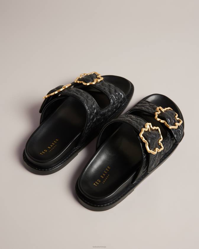 kurpes Ted Baker rinnely stepētas magnolijas sprādzes sandales melns sievietes 26TV892