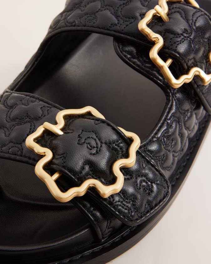 kurpes Ted Baker rinnely stepētas magnolijas sprādzes sandales melns sievietes 26TV892