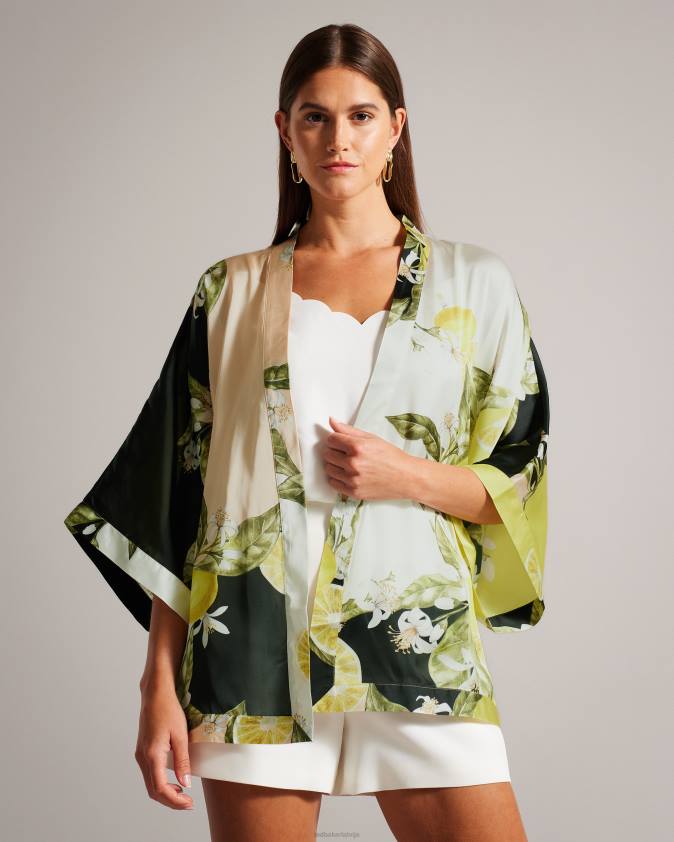 apģērbs Ted Baker Denissy citrona raksta kimono melns sievietes 26TV353
