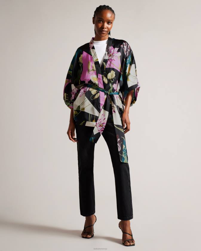 apģērbs Ted Baker wenddi botāniskā apdruka kimono melns sievietes 26TV986