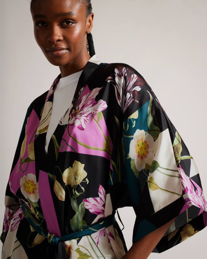apģērbs Ted Baker wenddi botāniskā apdruka kimono melns sievietes 26TV986