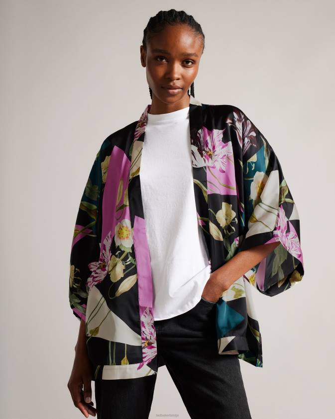apģērbs Ted Baker wenddi botāniskā apdruka kimono melns sievietes 26TV986
