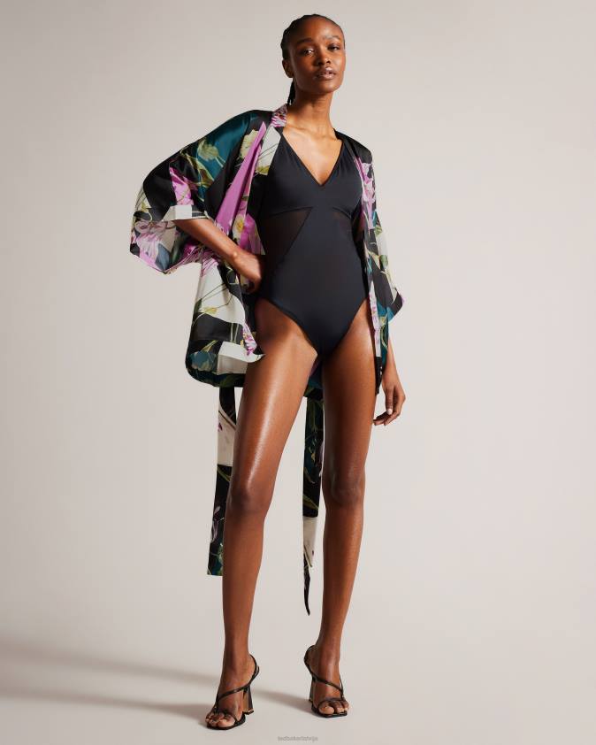 apģērbs Ted Baker wenddi botāniskā apdruka kimono melns sievietes 26TV986