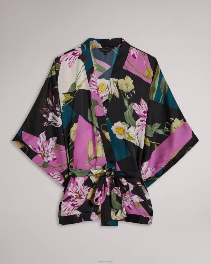 apģērbs Ted Baker wenddi botāniskā apdruka kimono melns sievietes 26TV986